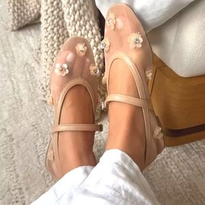 Floral Mesh Mary Jane Ballet Flat